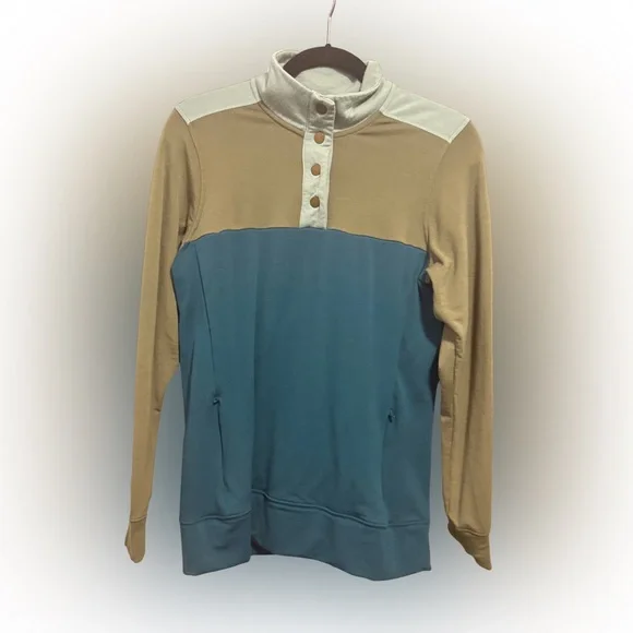 Woolx sz S “Charlie” mock-neck Sweatshirt teal/sage/green - Picture 2 of 7